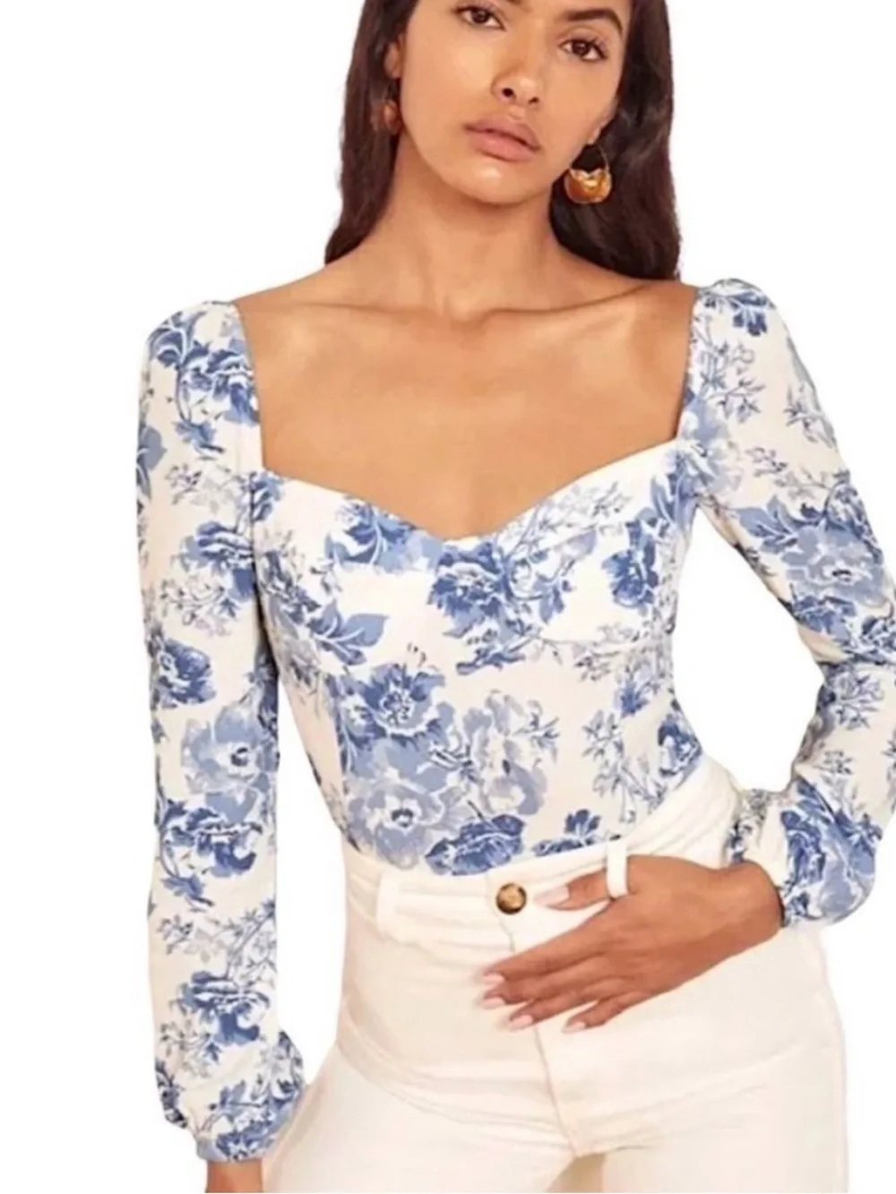 Reformation Floral Square Neck Long Sleeve Top - Picture 1 of 6